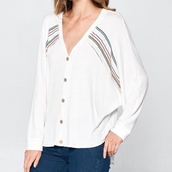 NWT Hummingbird Batwing White Oversized Slouchy Waffle Top Women's Size Medium - Picture 3 of 8